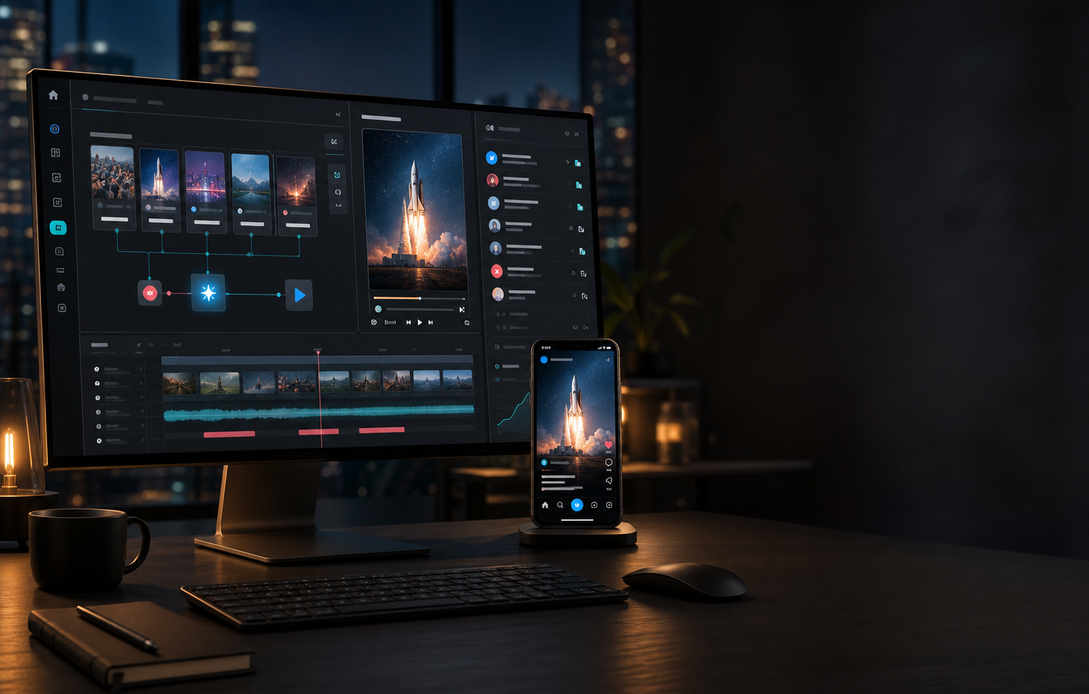 AI content workflow turning source material into a finished social video